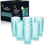 CREATIVELAND Highball Beverage Glasses Set of 6 TURQUOISE Colored Thick & Heavy Base Big Capacity 14.87oz|440ml, Drinking Glass Tumbler for Iced Tea, Water, Soda & Juice and Cocktails etc