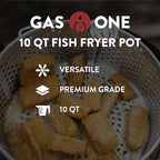 Gas One Aluminum Cooking Pot Deep Fryer with Basket – 10QT Aluminum Fry Pot with Easy Grip Handle – Durable Food Grade Outdoor Fryer with Perforated Strainer Basket – Ideal for Seafood, Chicken