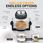 Granitestone 16Qt Large Glass Air Fryer Non Toxic – Family Sized Airfyrer Cooker with 3 Cooking Sections, Stainless Steel Racks, for French Fries, Chicken, No Preheat, Self Cleaning, Dishwasher Safe