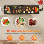 Nightcore 35" Large Electric Griddle, Teppanyaki Grill w/Adjustable Thermostat, Insulated Handles, Drip Tray & Nonstick Surface, Pancake Griddle, Indoor Outdoor Tabletop BBQ Grill for Party Camping