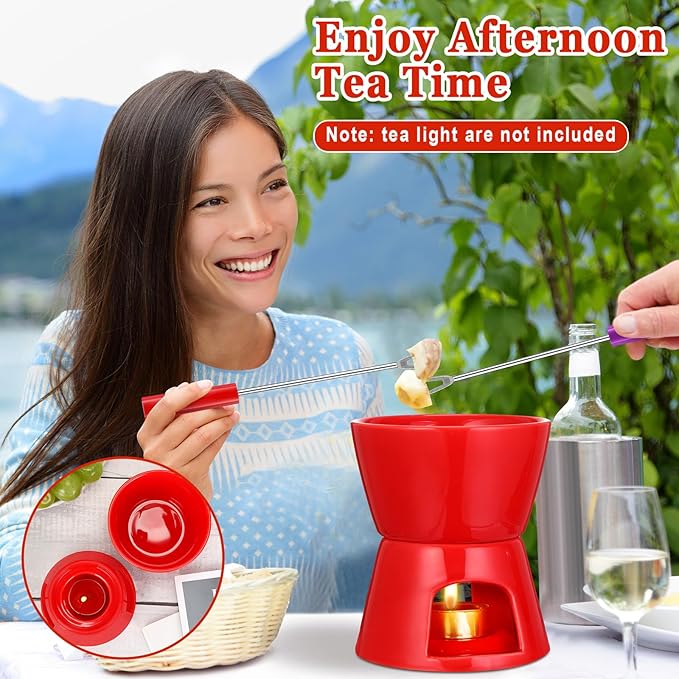 Nuogo 4 Pcs Fondue Set Fondue Pot Mini Fondue Pot Set Melting Bowl Set with 16 Pcs Mini Forks for Cheese, Chocolate, Tapas, Butter and Caramel