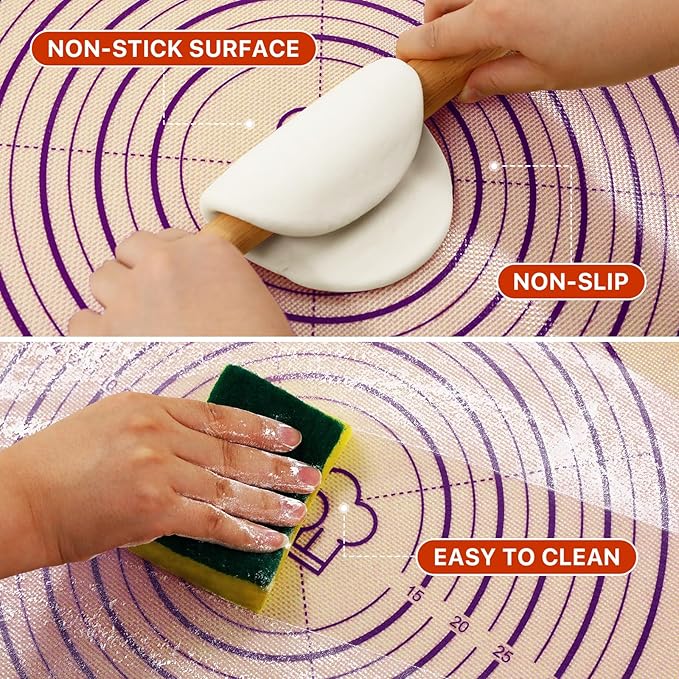 Baking Mat, 24" x36" Silicone Extra Large Non Stick Baking Sheet Mat with Measurement Non-slip Dough Rolling Mat,Reusable Food Grade Silicone Counter Mat for Making Cookies,Macarons,Bread and Pastry