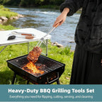4PCS Grilling Accessories, Heavy Duty BBQ Grilling Tools Set, Outdoor Grill Set with Stainless Steel Spatula Fork Brush Tongs with Anti-Scald Rosewood Handle, Barbecue Utensils Men Present