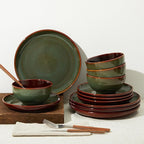 Pokini Stoneware Dinnerware Sets, Ceramic Plates and Bowls Set, Microwave & Dishwasher Safe Kitchen Dishes, Modern Dinner Salad Plates | Cereal Bowls, Dishware Sets Service for 4 Sage Green