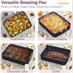 CHEFMADE Roasting Pan, 16-Inch Non-Stick Turkey Roaster Lasagna Pan with Rack - Rectangular Deep Dish Chicken Roaster Pan 16.3" x 12.52" x 3.11"(Black)