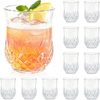 12 Pack Plastic Stemless Wine Glasses,12oz Unbreakable Vintage Elegant Drinking Glass Set,Reusable Fancy Cocktail Cups for Party, Wedding, and Bulk Events (12, 12oz-Transparent)