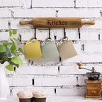 MyGift Rustic Burnt Brown Wood Kitchen Hooks for Hanging Cooking Utensils, Coffee Mugs and Hand Towels, Decorative Rolling Pin Design Kitchen Wall Decor with 4 Hooks