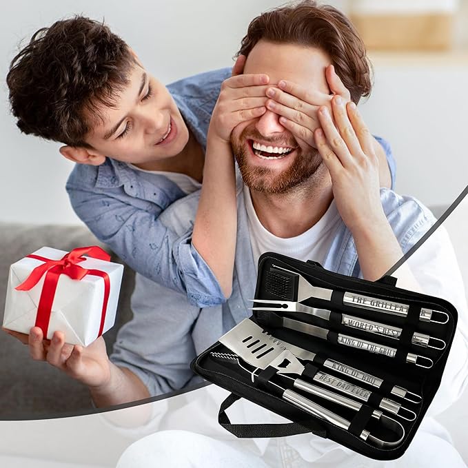 Christmas Dad Gifts from Daughter, Dad Grilling Accessories Gift for Birthday, Heavy Duty Stainless Steel Grill Set BBQ Grill Tools for Outdoor Grill with Aluminum Case, Grill Utensils Set