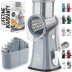 Zulay Kitchen Rotary Cheese Grater 5 Blade Cheese Shredder - Manual Hand Crank Cheese Grater With Reinforced Suction & 5 Interchangeable Drums - Easy to Use, Vegetable Chopper Round Mandoline Slicer