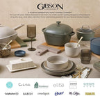 Gibson Home Queenslane 16-Piece Matte Black Stoneware Dinnerware Set – Double Bowl Plates and Bowls, Durable Kitchen Dinner Set