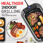 CUSIMAX Smokeless Grill, Electric Indoor Grill, 1500W Korean BBQ Grill with Non-stick Removable Grill/Griddle Plate, LED Smart Display & Tempered Glass Lid, Grey