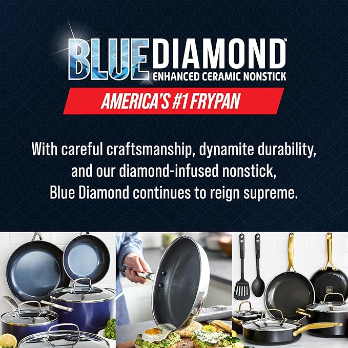 Blue Diamond Hybrid Nonstick Stainless Steel 12" Griddle Pan, XL Skillet, PFAS-Free Ceramic Diamond Bond Searing, Pancakes & Omelets, Dishwasher Safe, Stay-Cool Handle, Induction Ready, All Cooktops