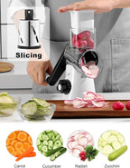Cheese Grater Rotary, Rotary Grater for Kitchen, Kitchen Grater Vegetable Slicer with 3 Drum Blades, Fast Cutting Cheese Shredder for Vegetables and Nuts
