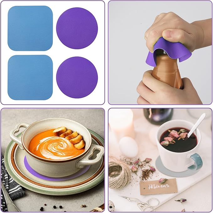 LUTER 4pcs Jar Opener, Rubber, Multi-function Silicone Bottle Opener for Seniors with Weak Hands Lid Cap Gripper Pads Kitchen Coasters Gadgets(Blue, Purple)