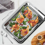 4 PCS Stainless Steel Baking Sheet Set,(2 Sheets + 2 Racks)15.7 X 11.8 Inch Baking Pan with Stainless Steel Fork,Spoon and Knife,Rust Baking Tray Pan for Kitchen Oven,Easy Clean&Durable