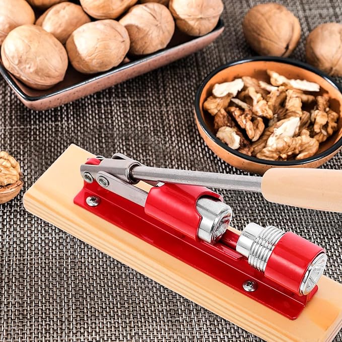 Generic Mechanical Walnut Nutcracker Clamp, Multipurpose Household Nut Opener Tool with Non-slip Handle, Red Metal Shell Cracker for Walnuts and Pecans, Kitchen Specialty Gadget for Easy