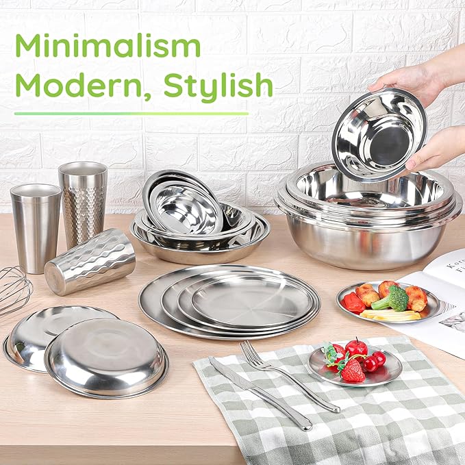 304(18/8) Stainless Steel Mixing Bowls for Kitchen, 8 Pack 8.7" 34.88 fl.oz Metal Mixing Bowls Set Stackable for Baking Serving Cooking Food Prep Storage Dishwasher Safe Lightweight