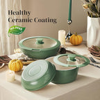 Redchef 16pcs Ceramic Pots and Pans Set Non Stick, Nonstick Ceramic Cookware Set with Detachable Handle, Non Toxic, PFAS PFOA & PTFE Free RV Cookware for Camping, Dishwasher/Oven Safe (Green)