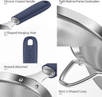 U-Taste Medium Fine Mesh Strainer: 18/8 Stainless Steel 4.73in 30 Mesh Kitchen Food Sieve with Sturdy Riveted Silicone Handle, Heavy Duty Deep Handheld Metal Colander for Rice, Quinoa(Midnight Blue)