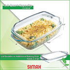 Simax Glass Casserole Baking Dish: Clear Glass Round Casserole Dish with Lid and Handles,Covered Bowl for Cooking, Baking, Serving, Dishwasher, and Oven Safe Cookware – 3 Quart Dish + 2.2 Quart Lid