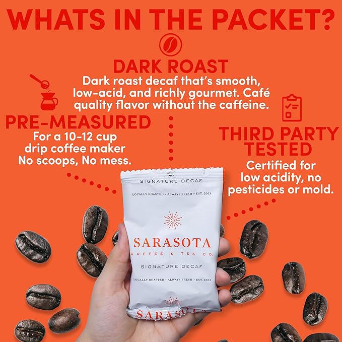 Coffee Packets – Bulk Decaf Fractional Packs Sampler Set, Gourmet Low Acid Mold Free 1.75 oz Single-Pot Pouches for 12 Cup Brewers, 100 Count Box – Sarasota