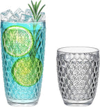 KLIFA- ASPEN- 12.7 & 17.6 oz, Set of 8, Acrylic Vintage Tumbler & Highball Drinking Glasses Set, Shatter-proof Tumblers, BPA-Free, Stackable Plastic Drinkware, Dishwasher Safe Cups, Clear