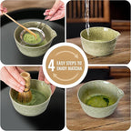 Matcha Whisk Set, Matcha Making Kit Whisk (Chasen Holder), Ceramic Whisk Holder (White), Bamboo Scoop, Powder Starter Sifter, Spoon Japanese Tea Tools For Ceremony Gift