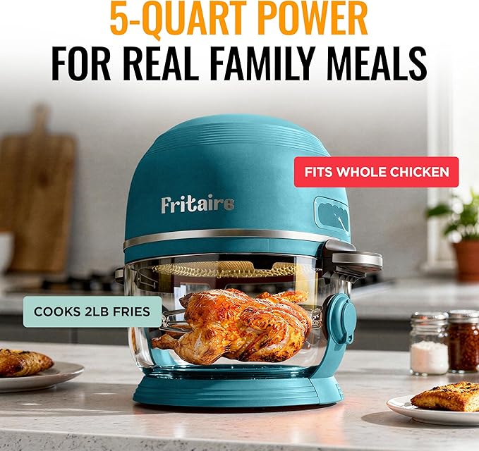 Non Toxic Air Fryer™ Pro | 9-in-1 Glass Air Fryer | Self-Cleaning | 5 Quart | Rotisserie and Tumbler | 400F Vortex For Even Cooking, BPA-Free Teflon Free, Recrisp, Roast, Bake, Sage