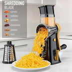 Zulay Kitchen Rotary Cheese Grater 5 Blade Cheese Shredder - Manual Hand Crank Cheese Grater With Reinforced Suction & 5 Interchangeable Drums - Easy to Use, Vegetable Chopper Round Mandoline Slicer