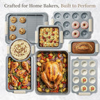 Kikcoin 25 PCS Stackable Baking Pans Set, Non-stick Bakeware Sets with Silicone Handles, 450°F Oven Safe Cookie Sheets for Baking, Easy Release Heavy-duty Baking Sheets Non Stick, Cream