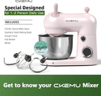 Stand Mixer, Compact & Space-Saving, Stainless Steel Bowl, Unique & Playful Design, Effcient 300W Motor, Dishwasher-Safe Attachments, SM-2549A (Pink)