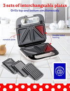 3-in-1 Indoor Grill, Sandwich/Panini Press & Waffle Maker Plus, White