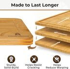 Bamboo Cutting Board Set of 3 - Thick & Durable Wood Cutting Boards with Deep Juice Grooves & Build-in Handles, Large Surface, Easy to Clean – for Meat, Vegetables and Fruits (Set of 3 with Holder)