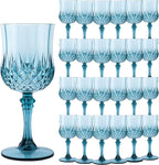 Plastic Wine Glasses, Plastic Goblets Vintage Style Cordial Unbreakable Drinking Glasses, Reusable Drinkware for Wedding Reception, Grand Event Party Supplies (24, Dusty Blue)