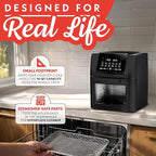 Gourmia Air Fryer - 14 Qt All-in-One Oven with Rotisserie, Digital Display with 12 Presets, Roast, Bake, Broil, Dehydrate, Dishwasher Safe Accessories, Black