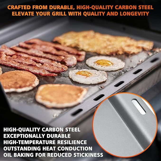 Hisencn 19.8" x 19.3" Griddle Inserts for Char-Griller 5050, 3001, 5650, 3030, 3725, King Griller 3008, 5252 – Nonstick Cast Iron Flat Top Griddle Replacement for Chargriller Grill Grates