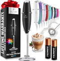 Zulay Kitchen Powerful Milk Frother Wand With 2 Duracell Batteries - Ultra Fast Handheld Drink Mixer - Electric Whisk Foam Maker for Coffee, Lattes, Cappuccino, Matcha, Hot Chocolate & Creamer - Black