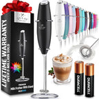 Zulay Kitchen Powerful Milk Frother Wand With 2 Duracell Batteries - Ultra Fast Handheld Drink Mixer - Electric Whisk Foam Maker for Coffee, Lattes, Cappuccino, Matcha, Hot Chocolate & Creamer - Black