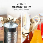 Zulay Kitchen Heavy Duty Stainless Steel Can Opener Manual with Bottle Opener - Rust Proof Manual Can Opener With Turn Knob & Comfy Soft Grip Handles - White & Gold