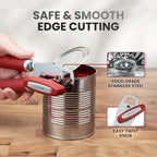 Zulay Kitchen Heavy Duty Stainless Steel Can Opener Manual with Bottle Opener - Rust Proof Manual Can Opener With Turn Knob & Comfy Soft Grip Handles - Red