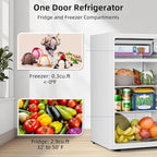Antarctic Star 3.2 Cu.Ft.Compact Refrigerator with Freezer, Mini Fridge Single Door with Adjustable Thermostat,Removable Glass Shelves for Apartment,Dorm,Office,Kitchen，WHITE