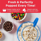 Ecolution Patented Micro-Pop Microwave Popcorn Popper with Temperature Safe Glass, 3-in-1 Lid Measures Kernels and Melts Butter, Made Without BPA, Dishwasher Safe, 1.5-Quart, Blue
