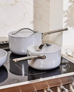 Caraway Nonstick Ceramic Sauce Pan with Lid (3 qt) - Non Toxic, PTFE & PFOA Free - Oven Safe & Compatible with All Stovetops (Gas, Electric & Induction) - Perracotta