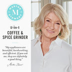 Martha Stewart Electric Coffee & Spice Grinder, Dual 2.5oz Removable Bowls, Storage Lids, Stainless Steel Blades, One Touch Pulse Control, 2-in-1 Compact, Beans & Spices, Herbs & Nuts, Sky Blue