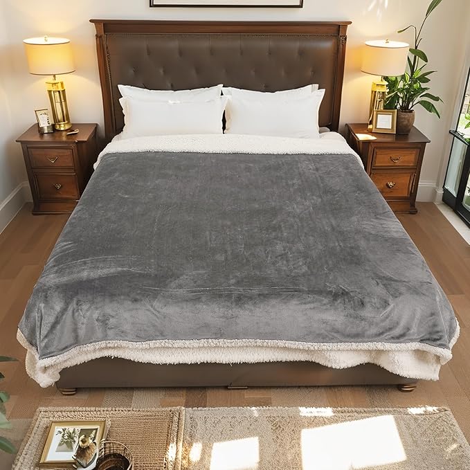 Electric Heated Blanket Twin Size - 62"x84", Soft Flannel Heating Blanket, 10 Heating Levels, 1-12 H Auto Shut Off, Breathable Warm and Washable for Bed, Light Grey