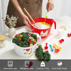 9 Pc Large Mixing Bowls with Handles, 3.6 qt - Plastic Nesting Bowls for Kitchen, Lightweight Batter Bowls, Easy to Clean (Includes: 4 Mixing Bowls + 5 Measuring Spoons Set)