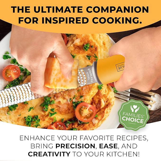 Orblue Lemon Zester & Cheese Grater - Premium Citrus Zester, Kitchen Grater for Parmesan, Chocolate, Fruits, Vegetables, Ginger, Garlic, Nutmeg - Stainless Steel Blades with Protective Cover, Orange