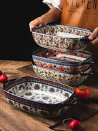 Vintage Style Pottery Bakeware Ceramic Casserole Dish Baking Pan Lasagna Pans Baking Dish with Handles for Oven/Cooking/Kitchen-1 PCS, Large Capacity, 60 OZ