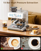 COWSAR (2025 Upgrade 15 Bar Espresso Machine with Grinder & Milk Frother Steam Wand, Tamping Tools,58mm Commercial Espresso Maker for Home,Coffee Maker with Grinder Perfect for latte,Cappuccino