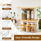Criusia 2 Set Pantry Organizers and Storage with Bamboo Lids, Stackable Clear Bins for Onion, Potato, Fruit, Vegetables, Trash Bag Dispenser, Kitchen and Under Sink Organizer